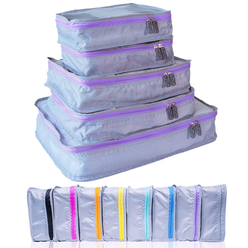 MUMI Packing Cubes â€“ 5-Piece Compression Packing Cubes for Travel, Luggage Organizers for Suitcases, Carry-On Bags, Backpacks, and Duffel Bags â€“ Space-Saving Travel Essentials - Purple - Image 1